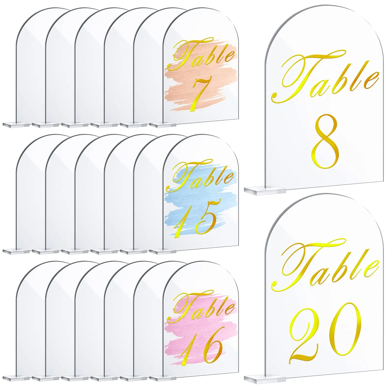 Clear Acrylic Signs Blank with Stand,Arch Acrylic Table Numbers DIY Arched Round Top Sign Sheet for Wedding Reception Events