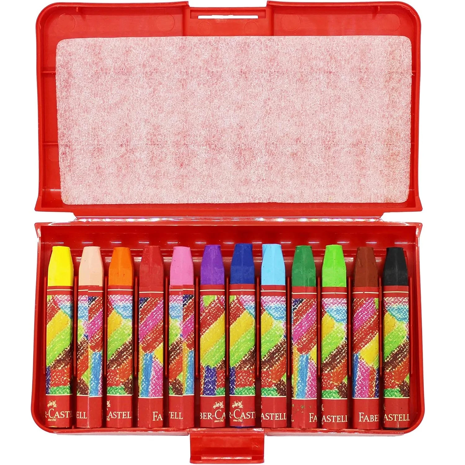 Faber Castell Hexagon Pastel Crayon Plastic Box, 12 Pieces, Drawing Paint