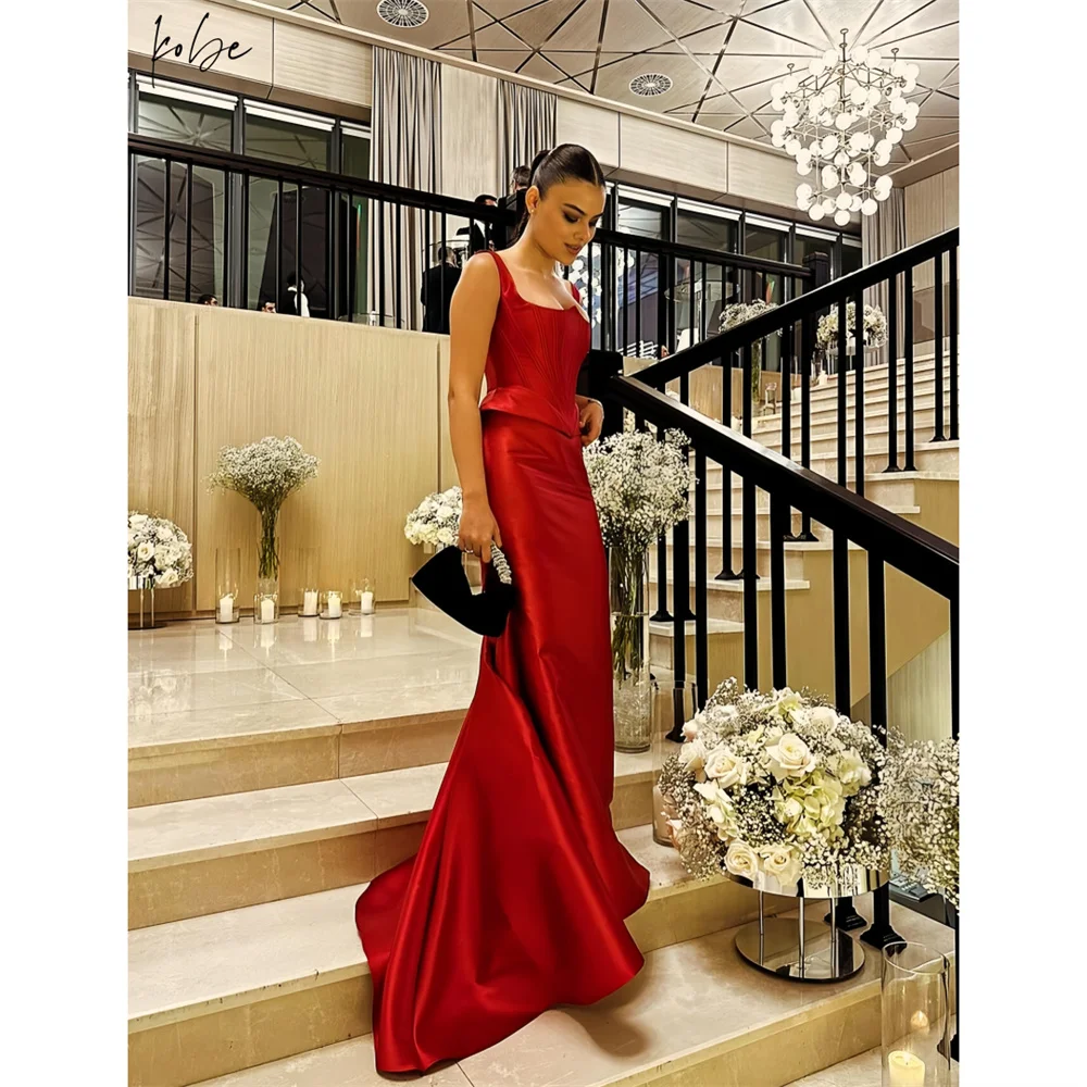 

Kobe Square Collar Mermaid Prom Dresses 2025 Satin Sleeveless Chic Evening Dresses Elegant Court Train Customized Party Dresses