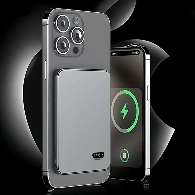 Ultradunne powerbank voor MagSafe, magnetisch draadloos snel opladen LED-display draagbare batterij voor iPhone Samsung telefoon Airpods - afbeelding 2