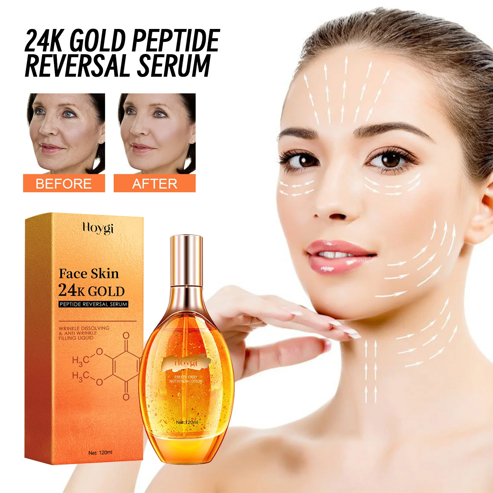 Hoygi 120ml 24k Gold Wrinkle Remover Serum Anti Aging Fine Line Reduce Puffiness Firming Moisturizing Brightening Facial Serum