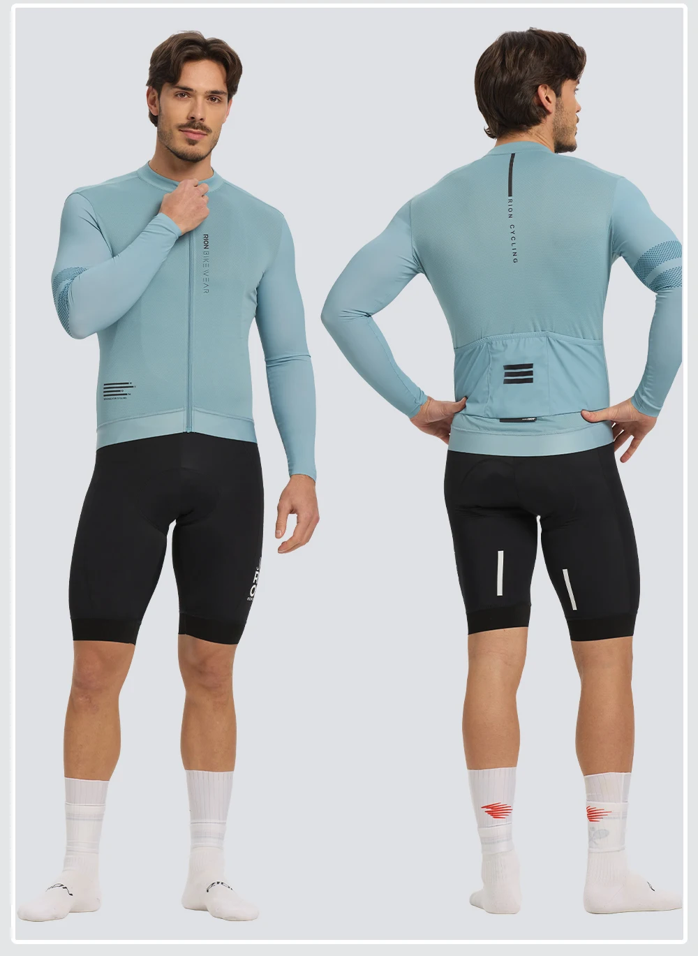 RION Herren-Radtrikot mit langen Ärmeln, Rennradtrikot, UPF 50+ Sonnenschutz, MTB-Radtrikot, Outdoor-Ausrüstung, schmale Passform, Größe 15-24 ℃ – Detail 20