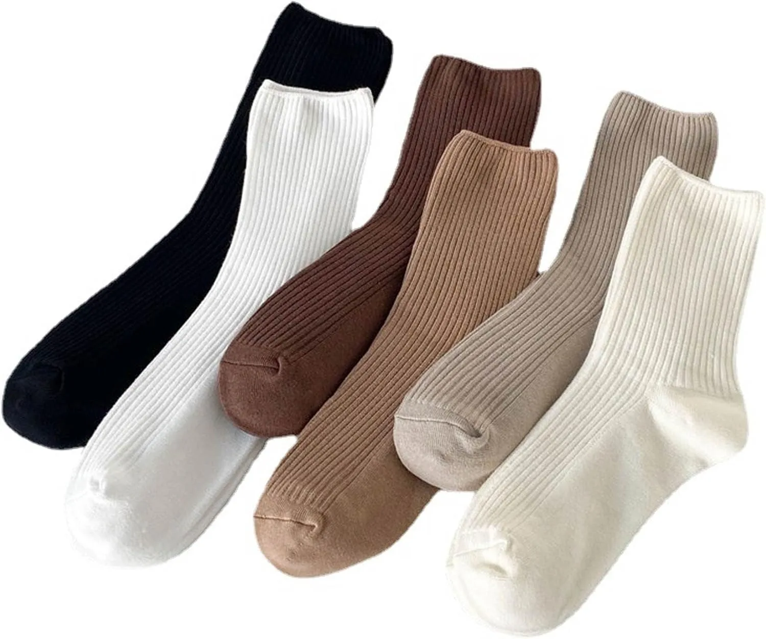 

6pairs Earth-toned socks, cozy ribbed design, perfect for daily wear, available in black, brown, cream. Comfortable, versatile,