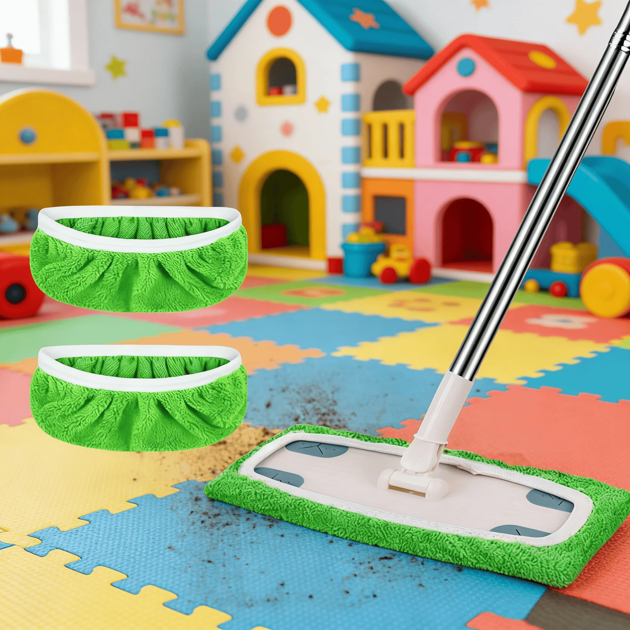 

4 Pcs Reusable Green Mop Refills Portable Microfiber Pads Stain Removal Floor Cleaning