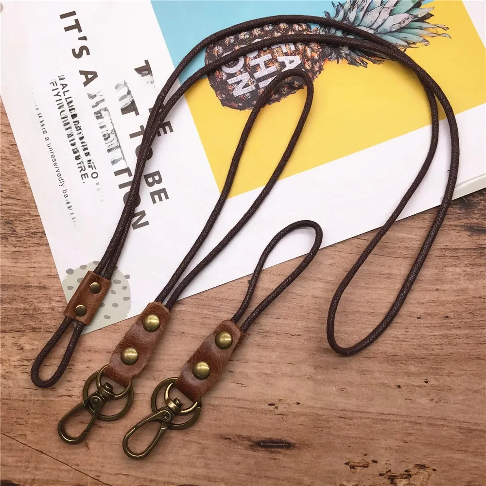 Lanière en cuir véritable pour téléphone portable, badge, clés, identification, crédit, porte-carte de travail, poignet, cou, sangle, porte-clés, chaîne