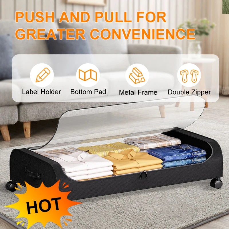 

Underbed Storage Boxes with Dustproof and Movable Design for Clothing, Shoes, Toys, Books, and Bed Bottom Shelves