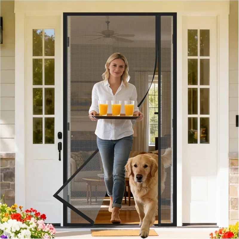 Reversible Left/Right OpeningMagnetic Screen Door,Hands-Free Pass Through,Wide View Good Ventilation Invisible Mosquito Screen