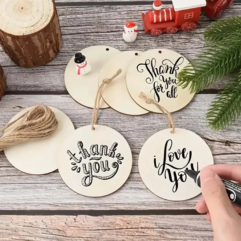 100 قطعة من الدوائر الخشبية المستديرة - أقراص عملات معدنية خشبية بفتحة واحدة للحرف اليدوية والحفلات وأعياد الميلاد وزينة عيد الميلاد #2