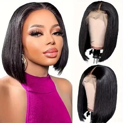 Short Bob Wig 8 10 Inch Straight 13X4 Lace Frontal Bob Wig Human Hair Straight Bob Wigs 180 Natural Color Pre Plucked For Women