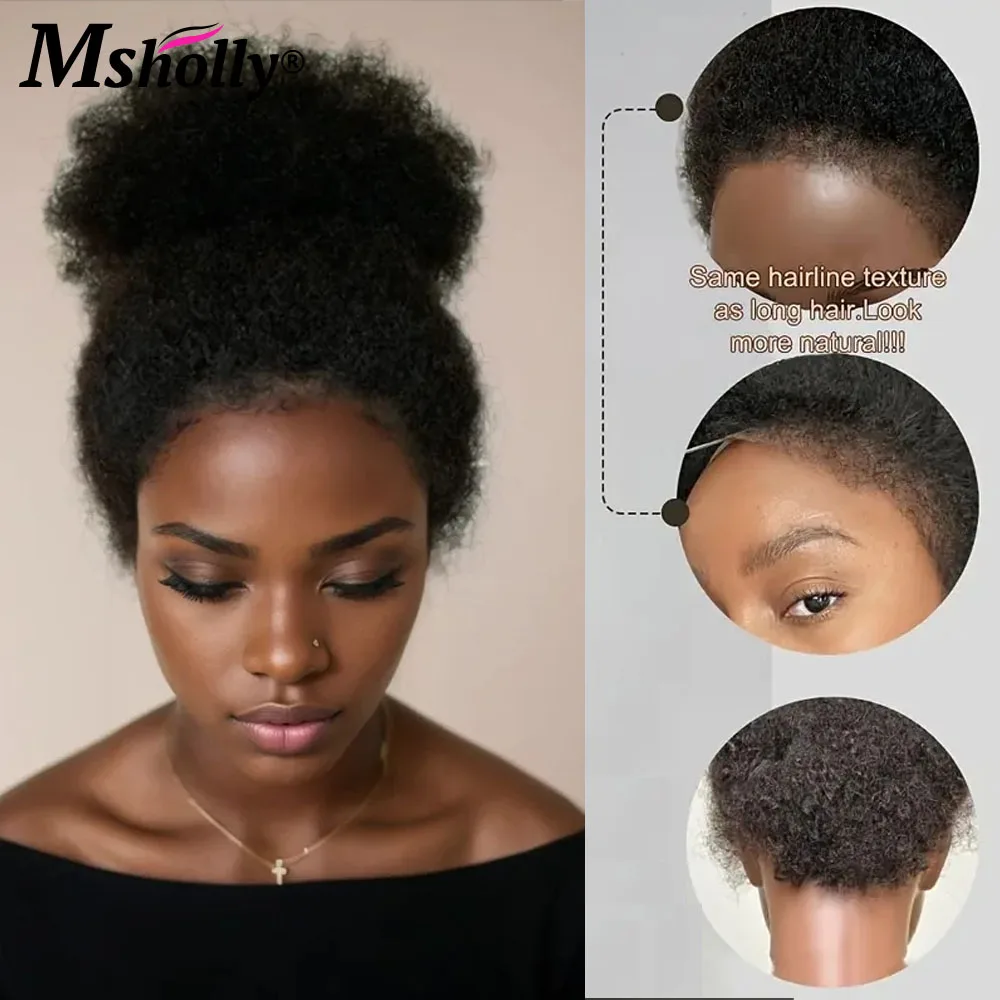 Wig keriting Afro 13x4 Wig Frontal renda ketebalan 180% Wig 100% rambut manusia tepi 4c Wig Remy keriting Mongolia dengan simpul diputihkan