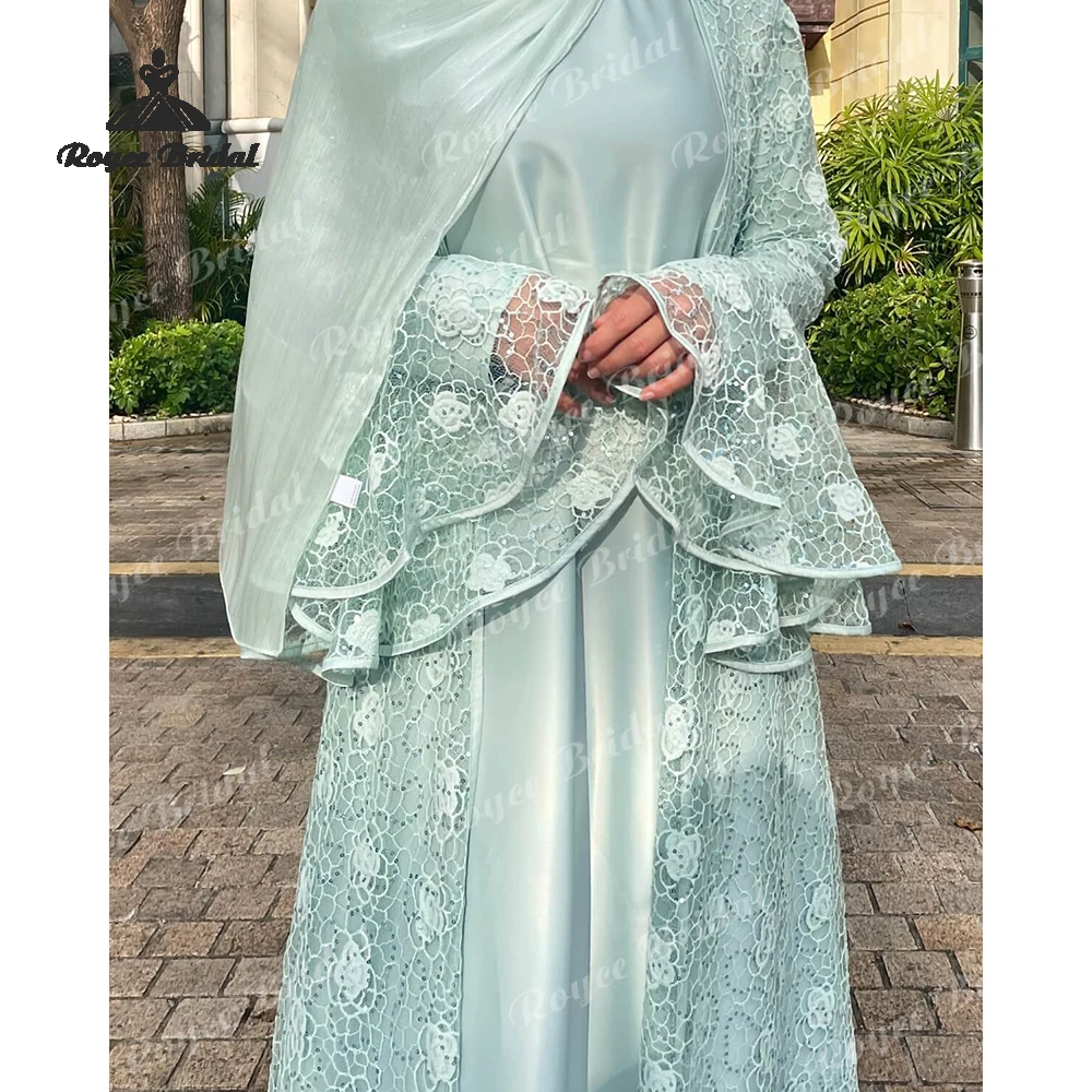 Elegant Lace Sequin Lace Evening Dresses 2026 Two Pieces bell sleeves  Set Abaya Occasion Dresses فساتين سهرة