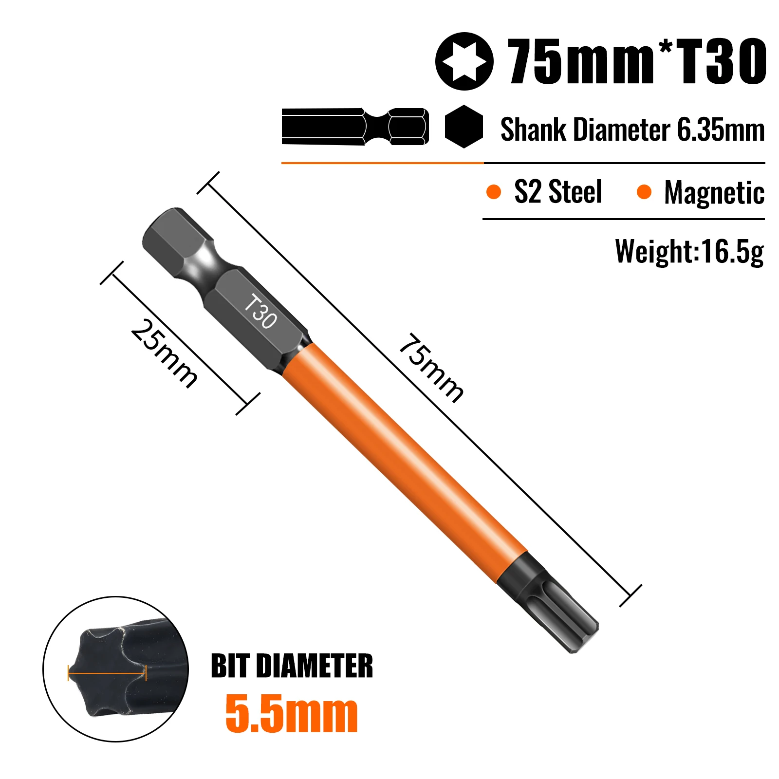 Torx-schroevendraaierbitsset Individuele bits T5-T40 75/100/150 mm lengtes Sterk magnetisme Hoge hardheid S2 gelegeerd staal 1/4 zeskantschacht - afbeelding 1