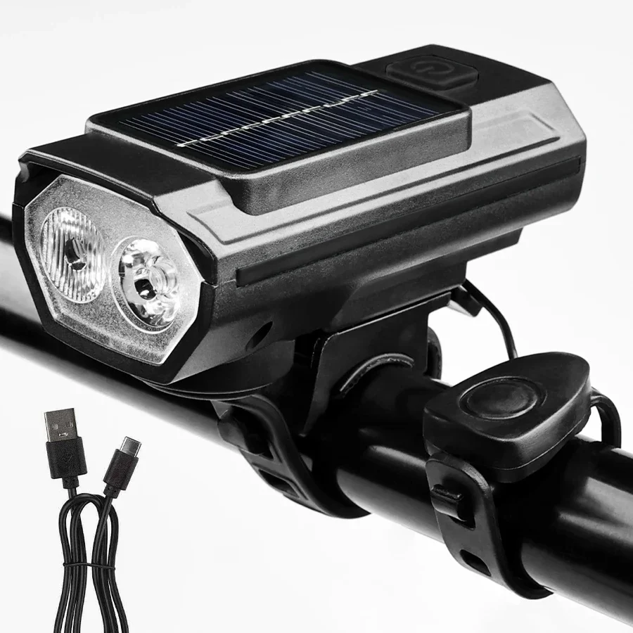 AliExpress UK Solar Bicycle Light with Horn 120dB TYPE-C Rechargeable MTB Road Bike Front Lamp Flashlight Bicycle Light 1200 mah