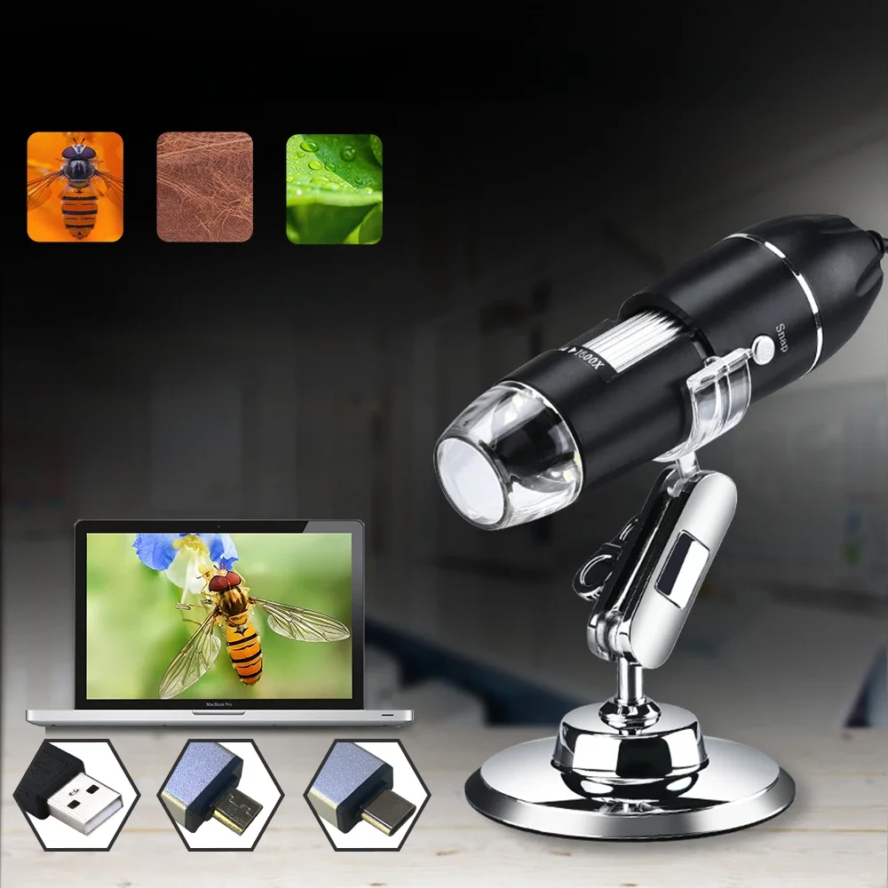 1000 1600x USB cyfrowy mikroskop z aparatem endoskop 8led lupa z metalowy stojak na naprawa telefonów komórkowych skóry włosów — zdjęcie 2