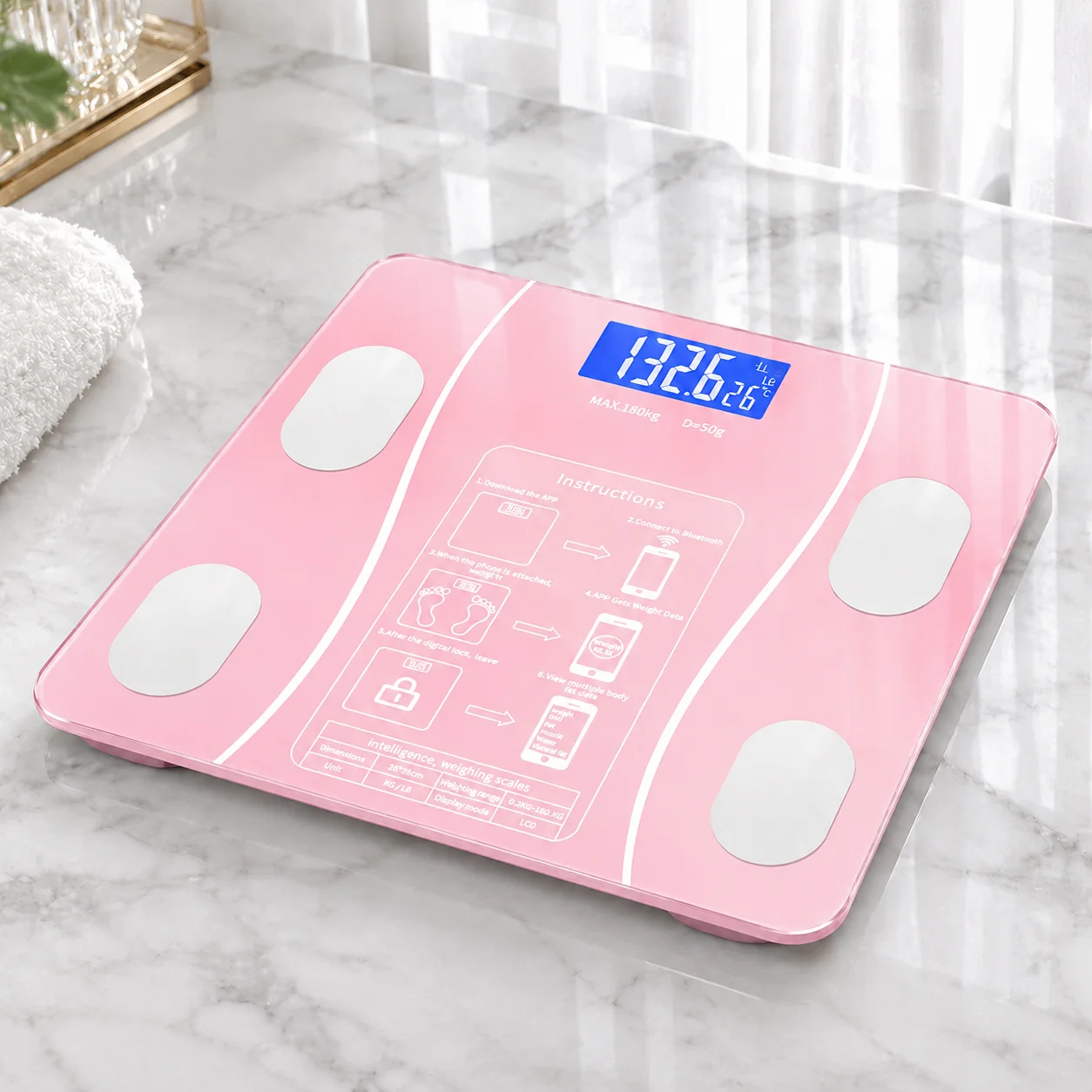 Intelligent Body Fat Scale Bluetooth Digital Bathroom Scale, 180 Kg/396 Pound Weight Scale, with LCD Display Screen, APP Synchronization, BMI Body Composition Analyzer, High-Precision Sensor (Without Battery)