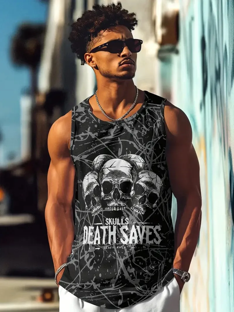 Four Seasons Y2K Men's Sleeveless Shirt Outdoor Breathable Fitness Fast Drying Fashion Printed Sports Undershirt Fitness T-shirt