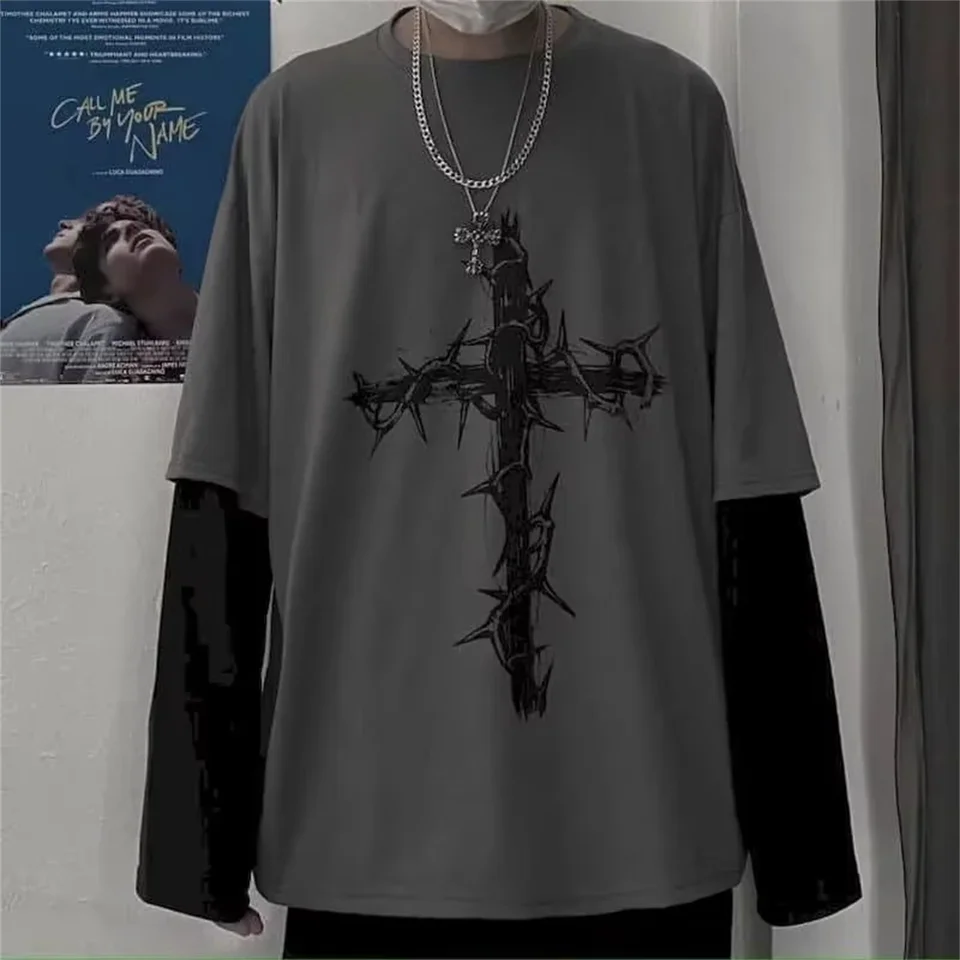 Camisetas para Hombre 2026, Primavera y Otoño, Manga Larga Delgada, Y2K, Tops, Streetwear, Gótico, Hip-hop, Overzised, Casual de Verano 4