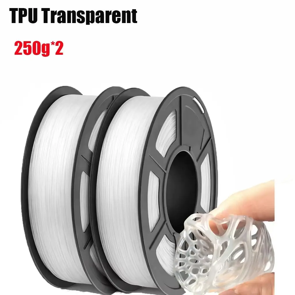 

TPU Filament 1.75mm transparent 500g/250g, Flexible 3D Printer Filament with Shore Hardness 95A, Strong Elasticity