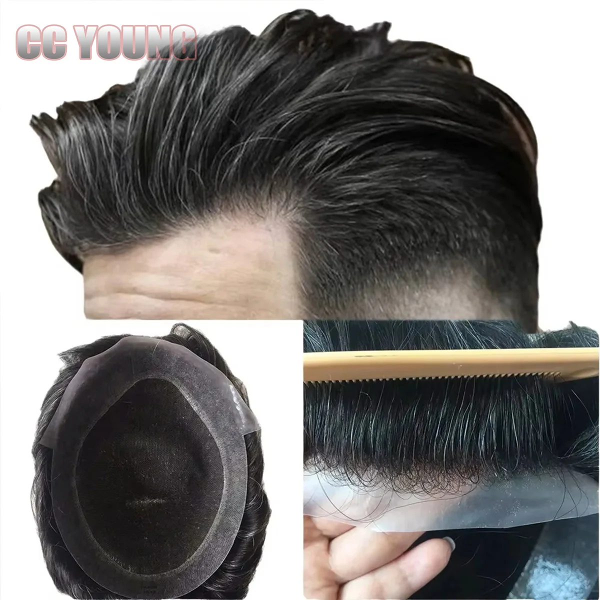 Real Human Hair Men's Toupee French Lace With Thin Skin Around Base Hair Replacement System for Men Durable Hair prosthetic