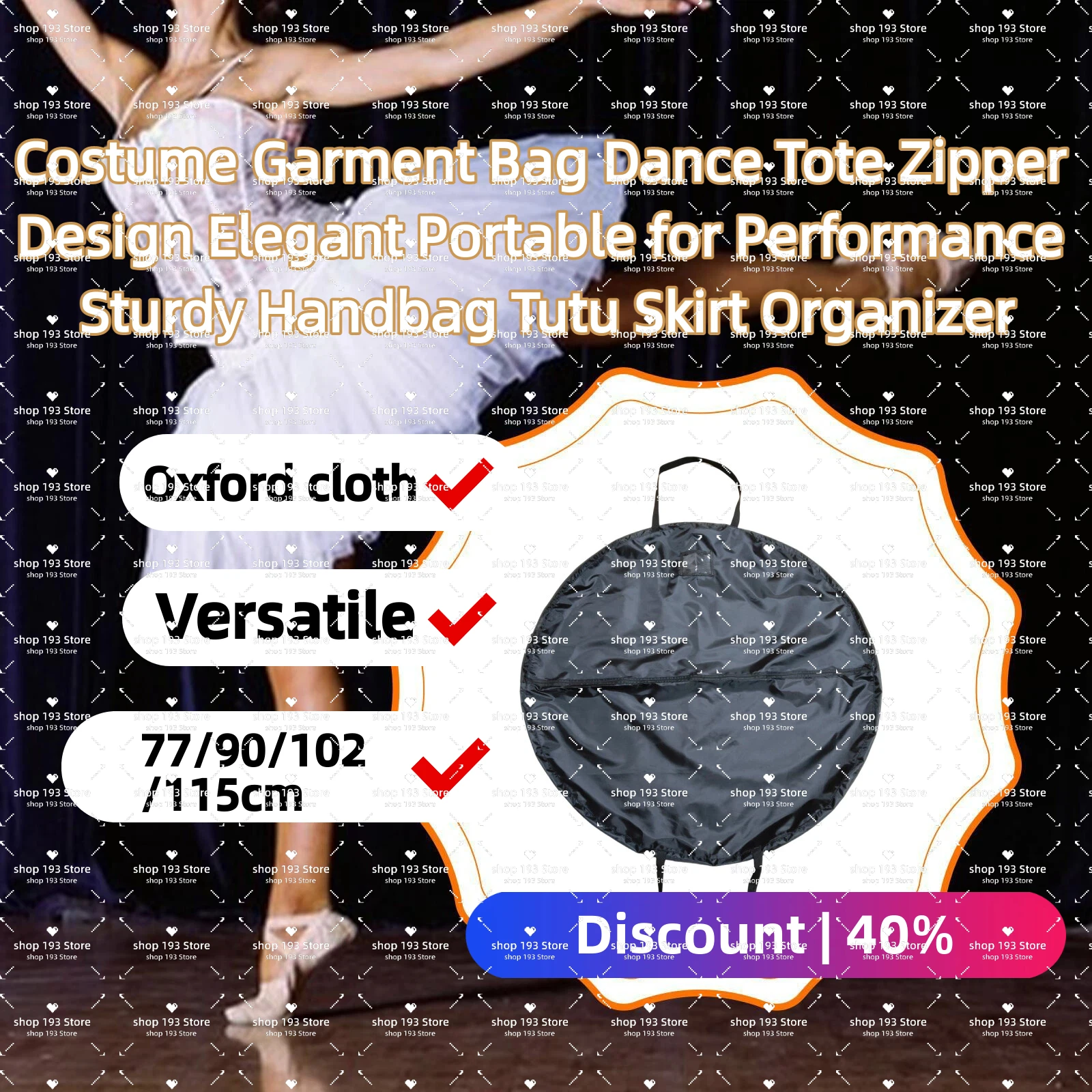 

Costume Garment Bag Dance Tote Zipper Design Elegant Portable for Performance Sturdy Handbag Tutu Skirt Organizer