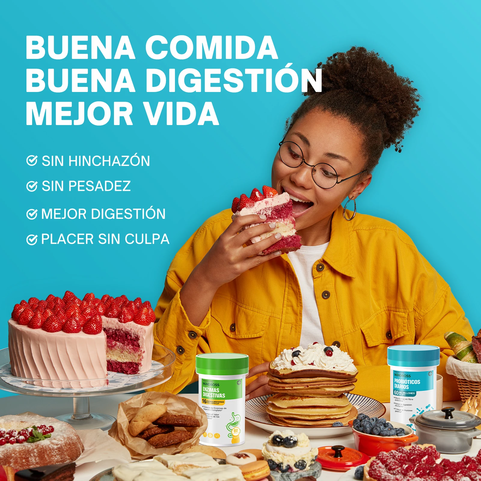 Windboss Fórmula Digestiva con Probióticos y Enzimas Naturales | Soporte Diario para el Bienestar Intestinal | Pack de 2 Frascos de 60 Cápsulas | Mezcla Prebiótica y Enzimas de Amplio Espectro - Image 6