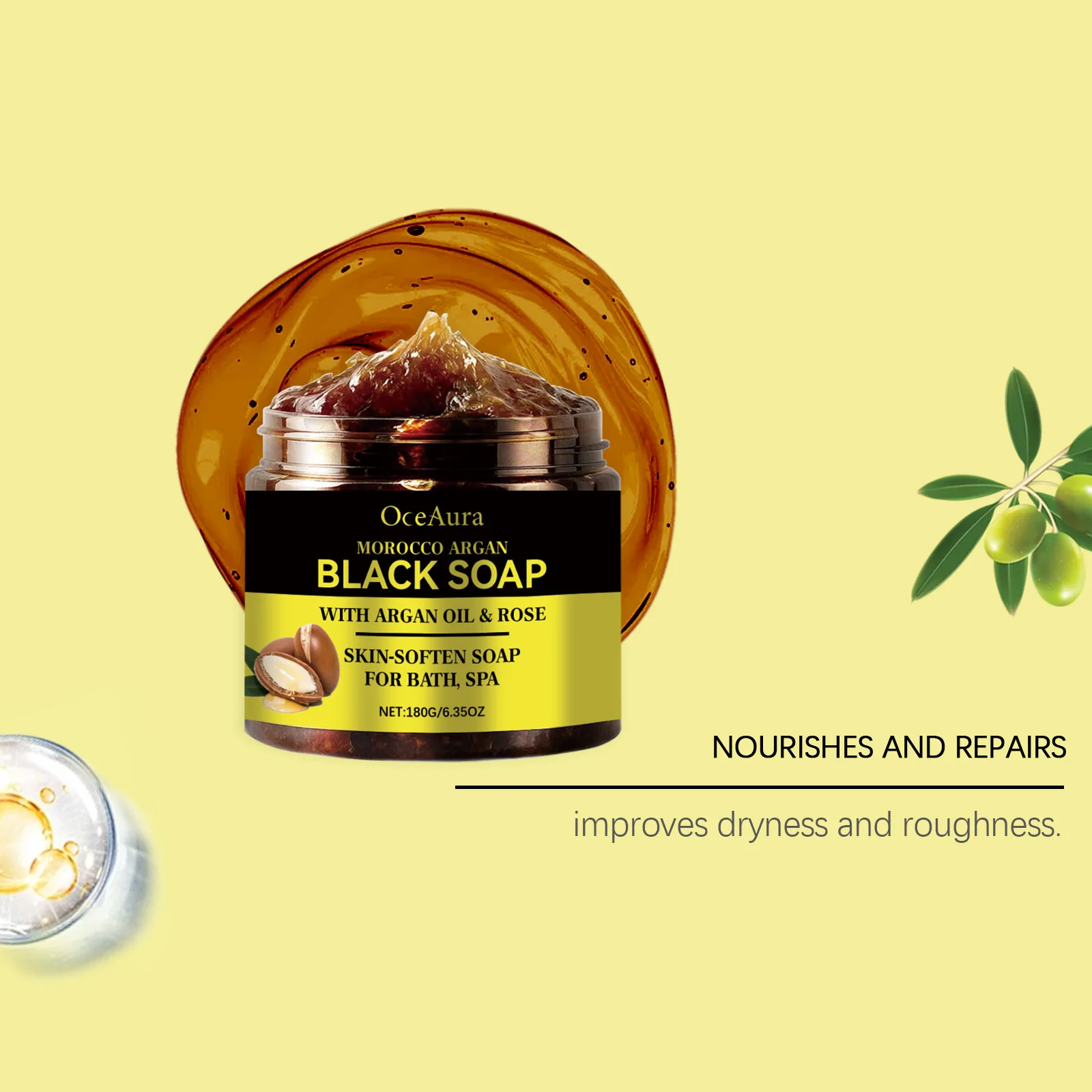 Morocco Argan Black Soap Rose Oil Deep Cleansing Exfoliating Body Wash Gentle Skin Purifying Remove Impurities Hydrating Spa Ritual Shower Gel