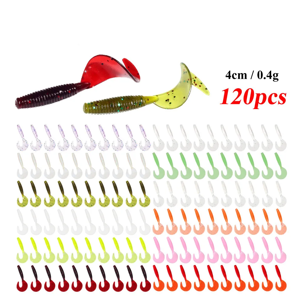 ILURE 120Pcs Fishing Soft Lures 40mm Fluorescent Wobblers Grub Lures Moggot Bait Transparent Swimbait Plastic Artificial Baits