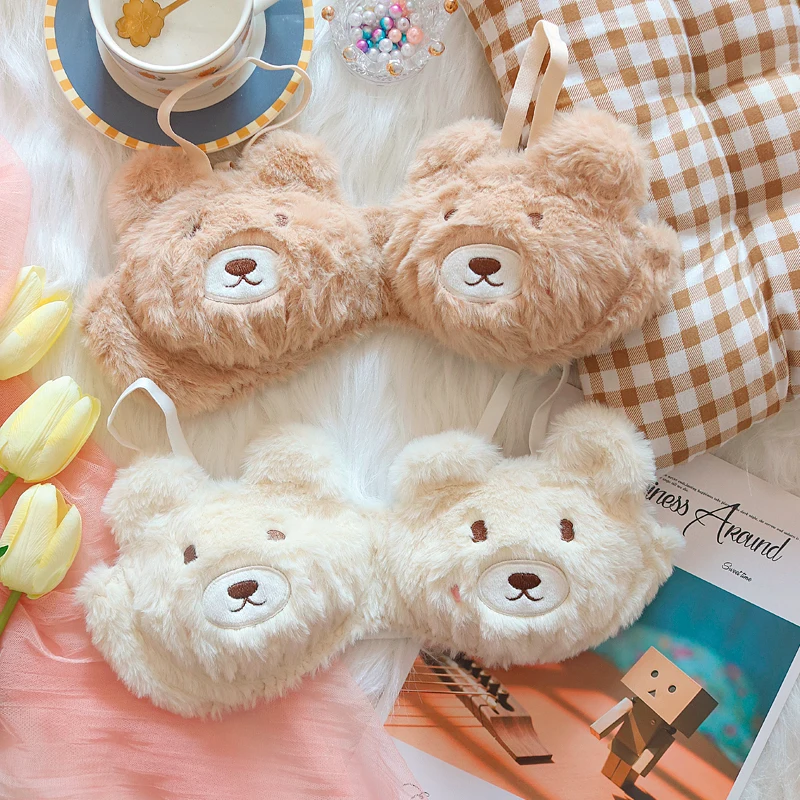 Autumn and winter cartoon plush underwear female bear comfortable and cute lingerie panty suit Japanese girl bra set