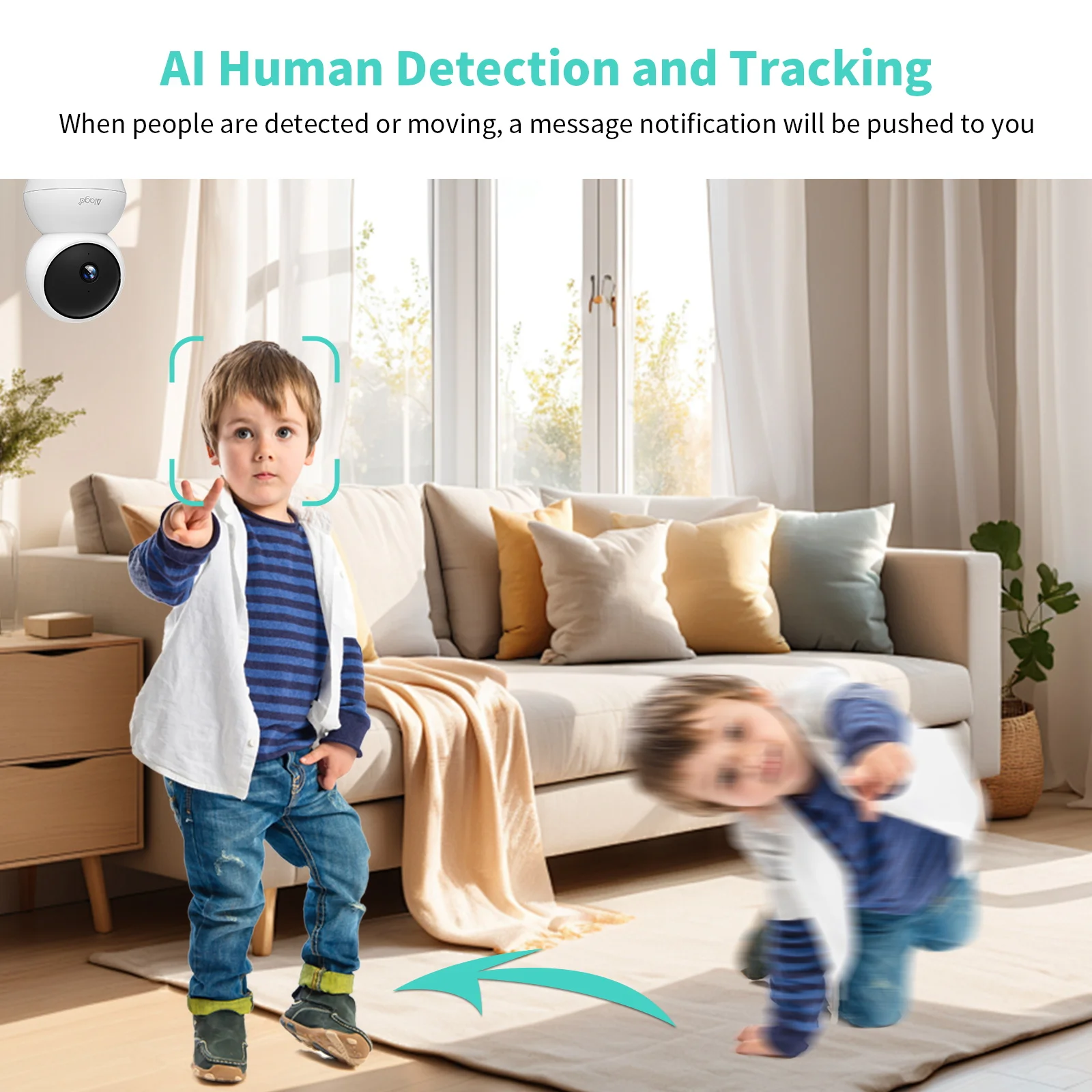 กล้องเฝ้าระวังไร้สาย 2k, 3MP WiFi 5.8GHz, 355 °   การหมุนแบบพาโนรามา, การติดตามมนุษย์ AI, รองรับการ์ด SD/ที่เก็บข้อมูลบนคลาวด์