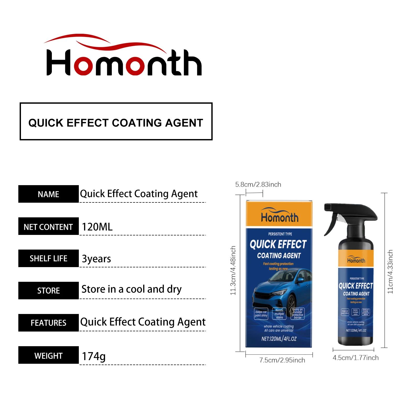 Homonth 120 مللي رذاذ طلاء السيارات طلاء السيارات طلاء نانو صيانة مقاوم للماء اشراق طلاء السيارات الرعاية رذاذ