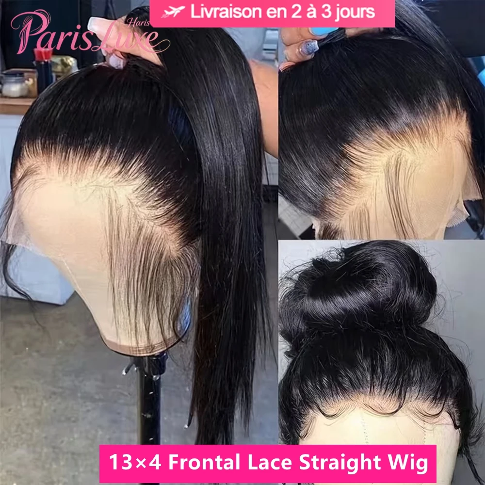 Parrucca con fronte in pizzo trasparente 13x4 HD, capelli veri, attaccatura naturale, aspetto naturale, parrucche in capelli veri neri, lisci e perfettamente dritti, per occasioni speciali,