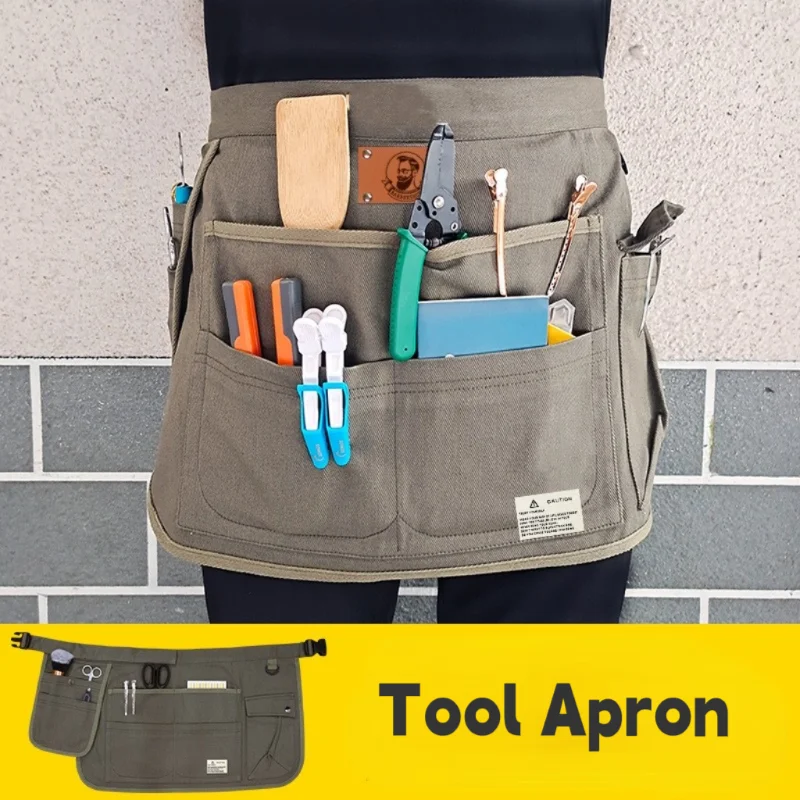 

Tool Apron for Gardening Hairdresser Makeup, Canvas Work Apron with Multiple Pockets, Unisex Half Apron for Hair Stylist Barber