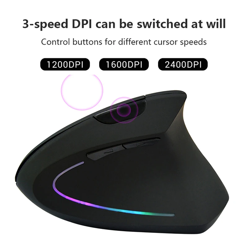 Vertical Mouse Wireless Bluetooth5.0 2.4G Ergonomic 2600DPI Three Mode Left Hand Mouse for MacBook Tablet Laptops Computer PC