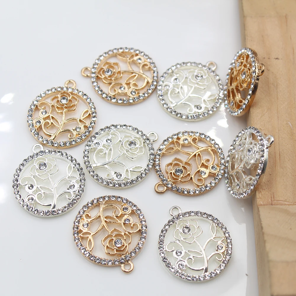 5 قطعة سبائك رائعة 25*29 مللي متر حجر الراين ارتفع انقطاع دائري قلادة الحرفية سوار ذاتي الصنع قلادة القرط صنع النتائج هدية