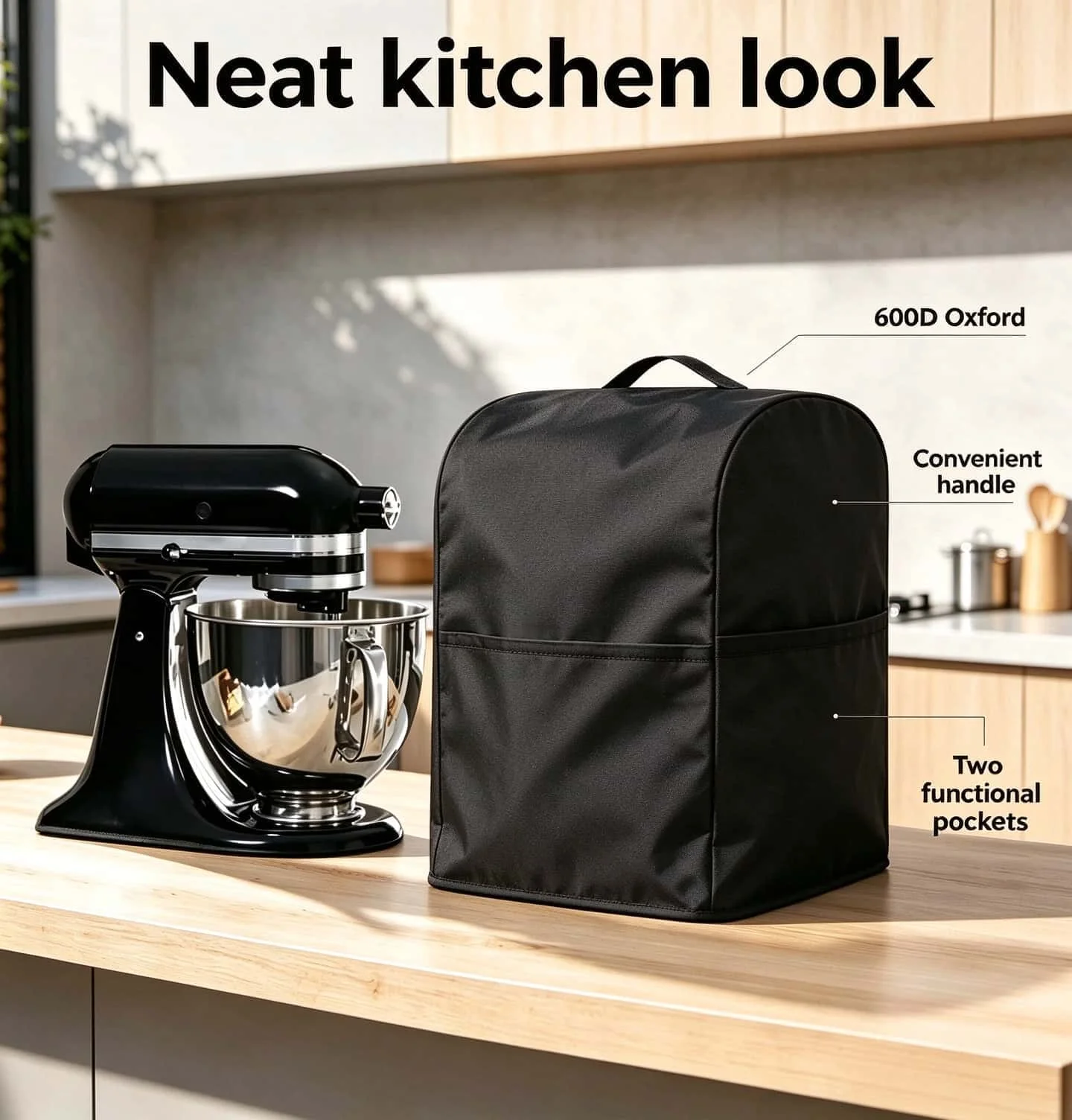 Kitchen Utensil Black Vertical Mixer Protective Cover Oxford Cloth Material with Pocket Top Handle