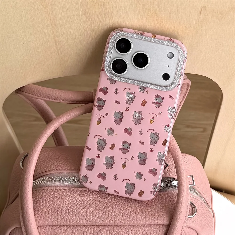 

Cute cartoon with diamond HelloKitty full screen KT compatible with iPhone 17 Pro Max 14/15/16 13 Pro Max protective case anti f