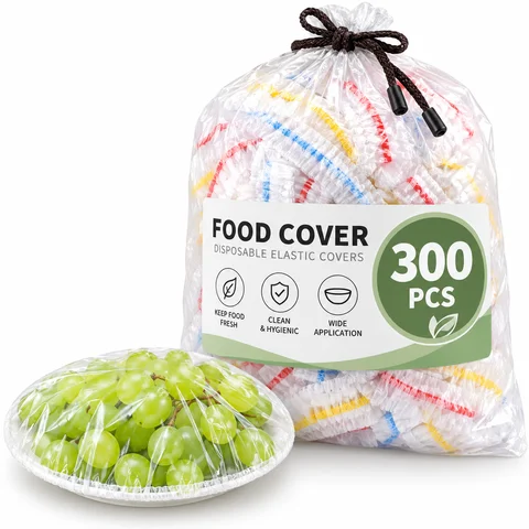 300PCS Disposable Elastic Food Covers, Clear Stretch Bowl Covers for Food Storage, Elastic Plastic Wrap Covers for Bowls, Plates, Cups, Kitchen, Refrigerator, Picnic & Party