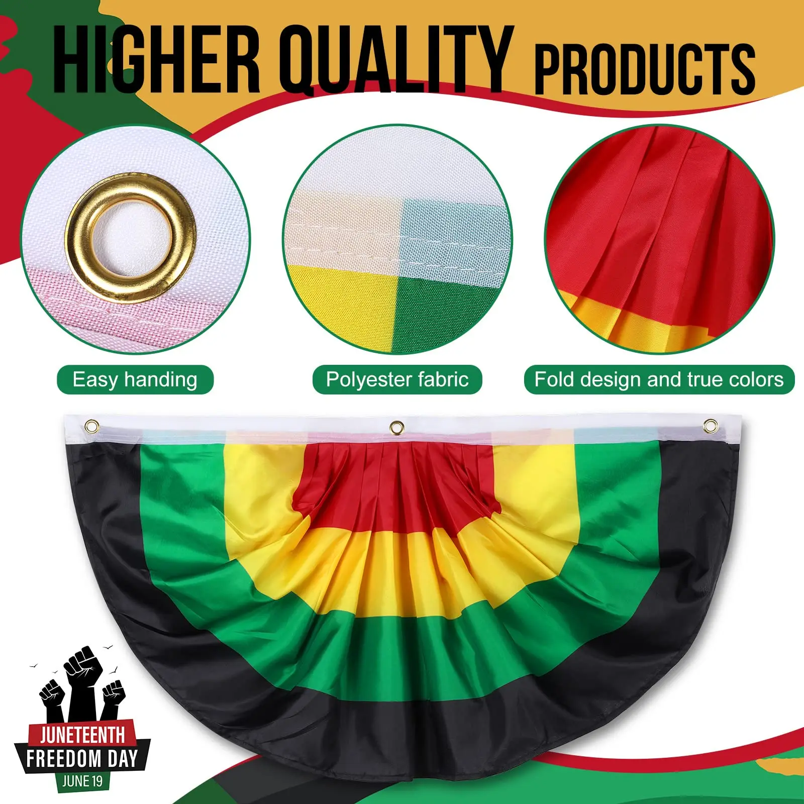 Directly Delivery 100% Polyester Africa America Freedom Juneteenth Half Circle Fans Flags