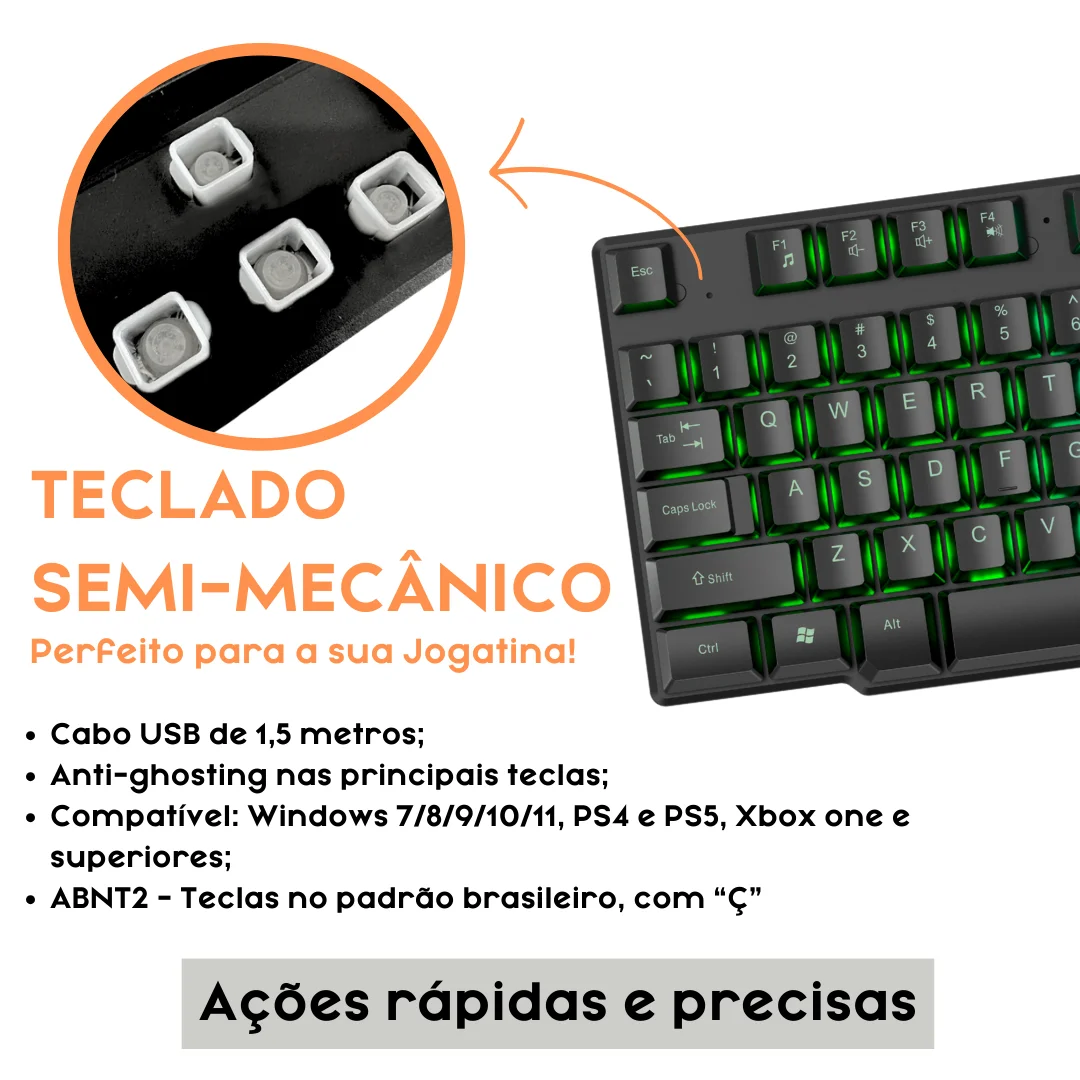 لوحة مفاتيح Semi Mecanico LED RGB Gamer ، RGB ، USB ، PC ، PS4 ، Xbox
