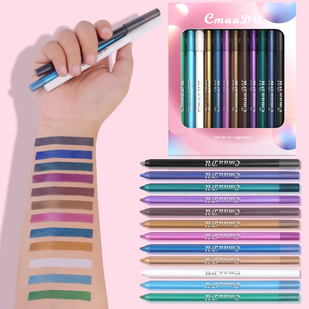 CmaaDu muti-Color Silkworm Eye Shadow Eyeliner with pencil sharpener pearl shimmerthree-dimensional enhance the  eye shine