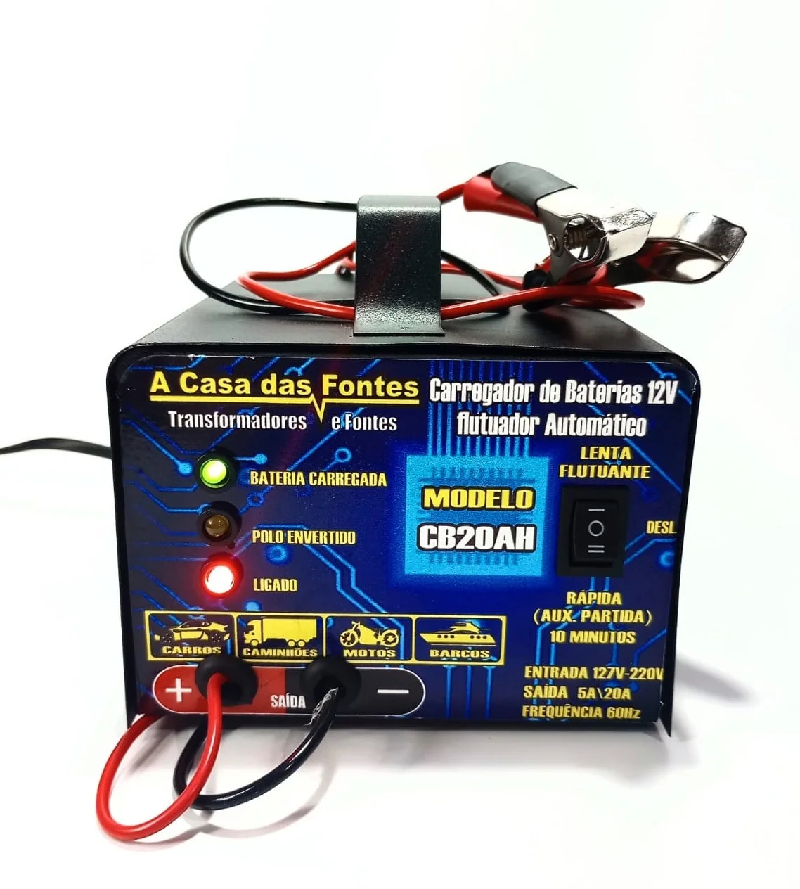 Carregador de bateria 12v carro, moto, barco, Jet Sky 20ah led