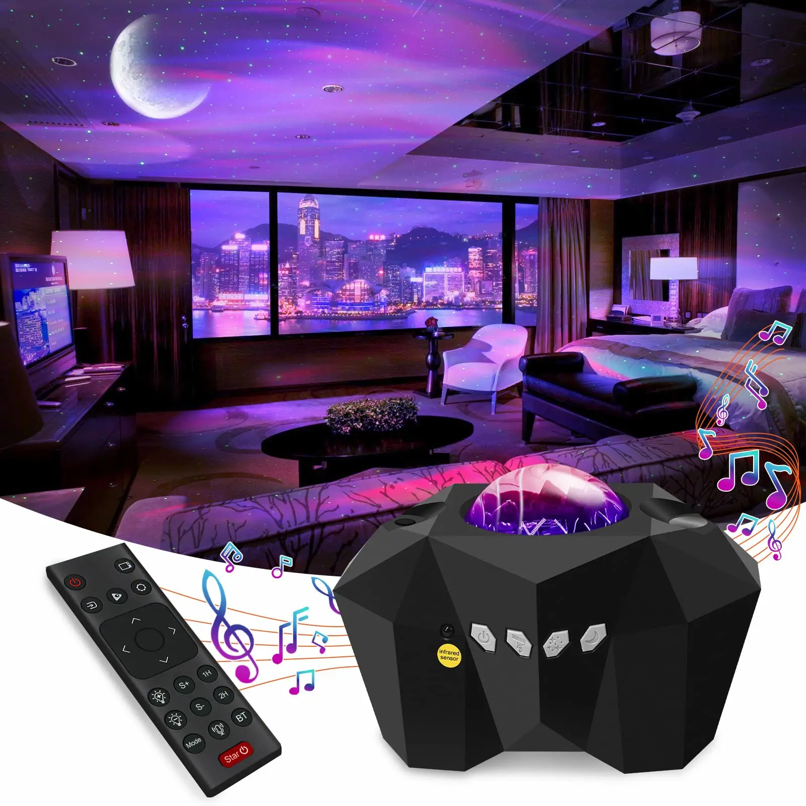 Aurora Galaxy Star Night Light with Music Speaker remote control Northern Lights for Bedroom Gaming Room Home Theater Ceiling