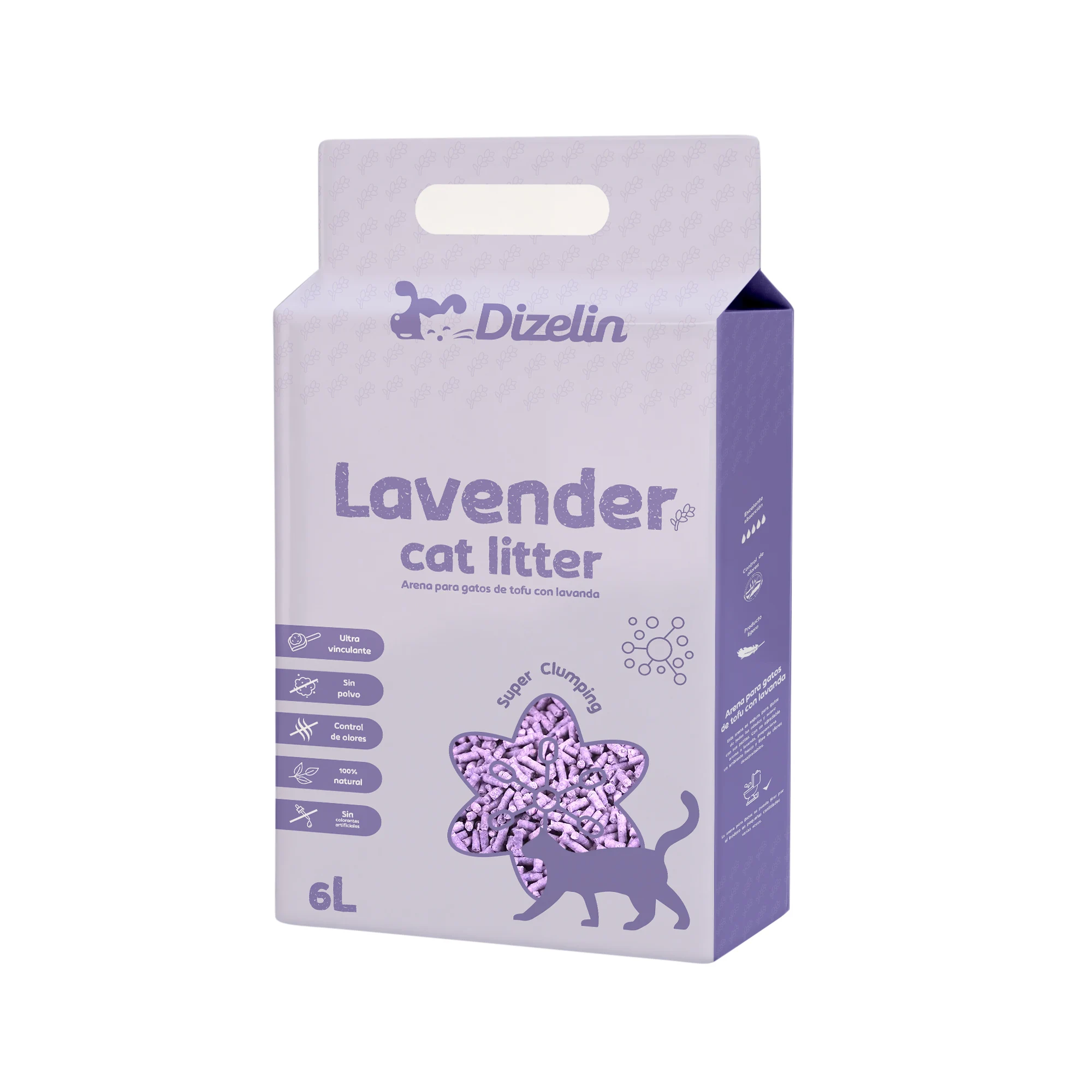 SMELL & SMILE Arena para gatos de Tofu con lavanda ecológico vegetal lecho Libre de polvo arena natural aglomerante (TOFU-6L-12L-18L-24L-30L-36L-42L-48L)