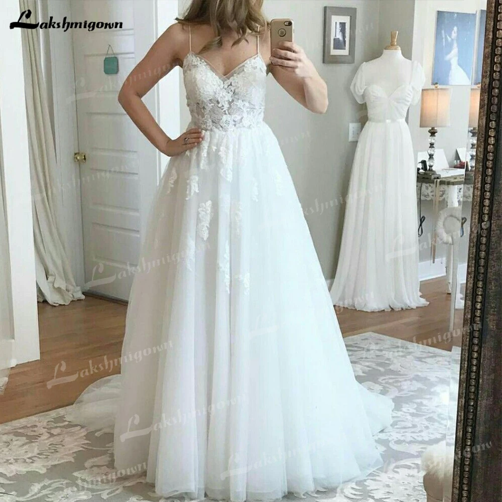 

Spaghetti Strap vestido de noiva Boho Wedding Dresses 2023 A-Line Tulle Long Lace Beach Bridal Gown sukienka Lakshmigown