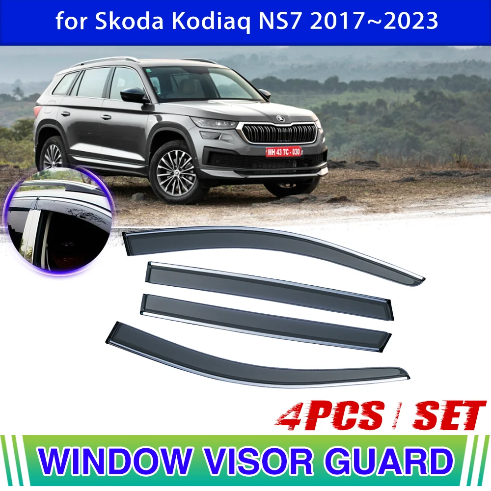 Car Window Door Visor for Skoda Kodiaq NS7 2017~2023 2022 2021 Vent Awning Sun Rain Eyebrow Guard Cover Deflector Accessories