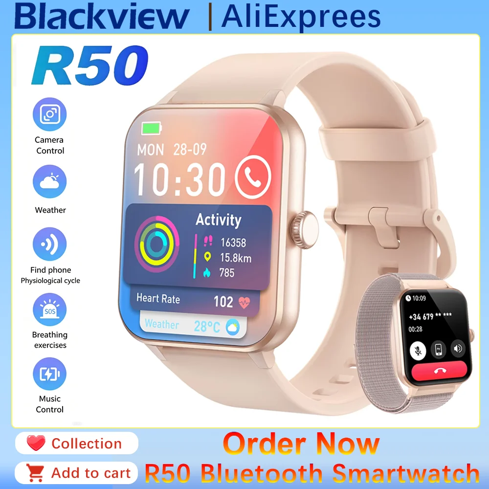 Умные часы Blackview R50 с Bluetooth-вызовами, 1,85-дюймовым TFT-дисплеем, голосовым помощником AI и мониторингом здоровья для мужчин и женщин