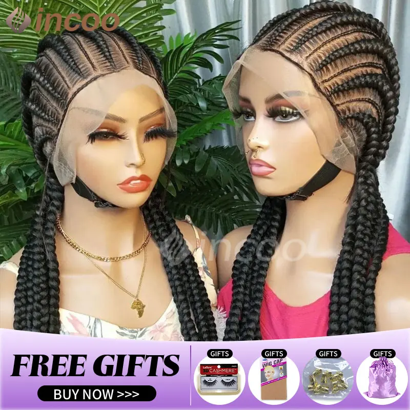 

Synthetic Full Lace Cornrow Box Braided Wig 36" Lace Front Wigs Jumbo Braids Wig For Black Africa Women Braids Wig Braiding Wigs