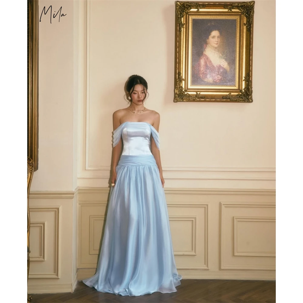 Mila Customized Light Blue Off-Shoulder Chiffon A-Line Prom Dress Elegant Pleated Formal Evening Floor-Length Vestidos De Fiesta