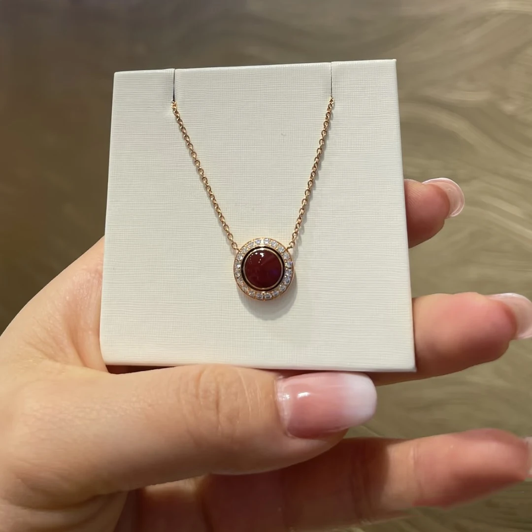 Electroplated 18K Rose Gold Transfer Bead Women's Necklace Natural Agate Round Bead Necklace