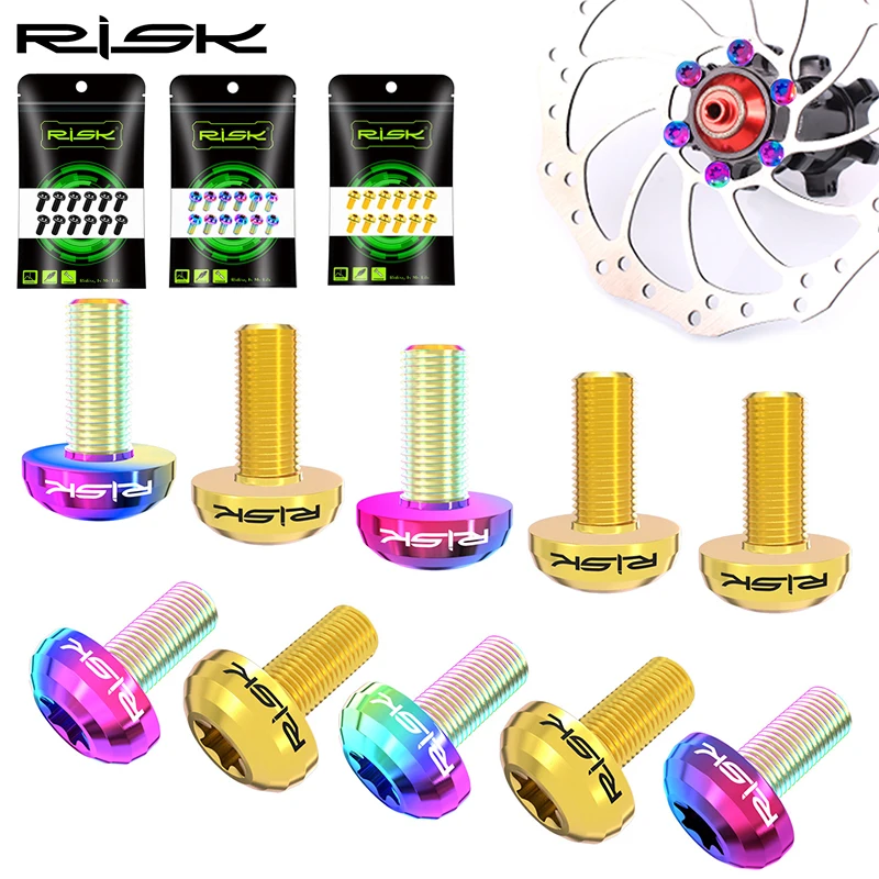 RISK 12pcs M5X10mm Bicycle Disc Brake Rotor Bolt Road MTB Bike T25 TC4 Titanium Torx Rotor Fixing Brake Screw Ultralight